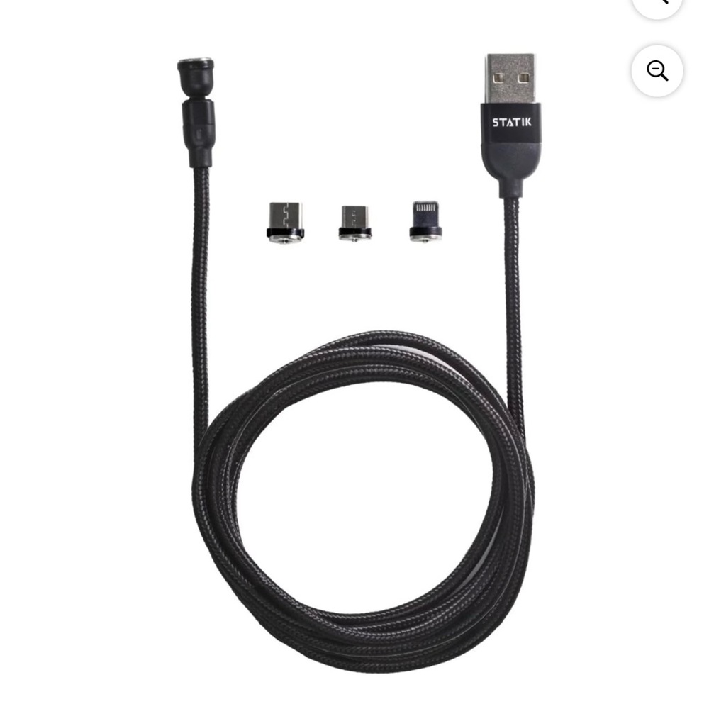 STATIK 360 Universal Charge Cable 3 Rotating Magnetic Connectors 6' PUP-0386 BLK